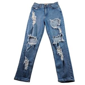 Vibrant M.I.U Distressed‎ Ripped Denim Jeans Women 9 Blue High Rise Straight Leg